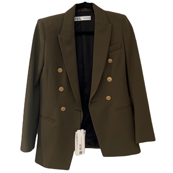 BRAND NEW ZARA BLAZER - XS - TAILORED BLAZER WITH BUTTONS- KHAKI - Picture 2 of 6
